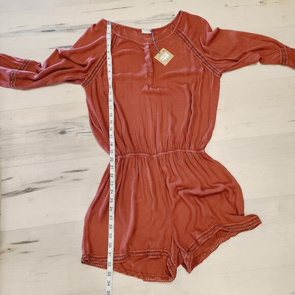 Hello Nite Long Sleeve Romper In Burnt Rust - Picture 6 of 6